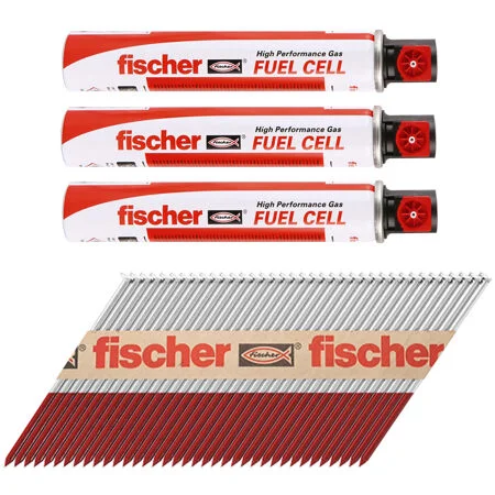 Fischer Galvanised Nail & 3 Gas Fuel Pack 63mm x 2.8mm (3300pk) Ring Ref 534704