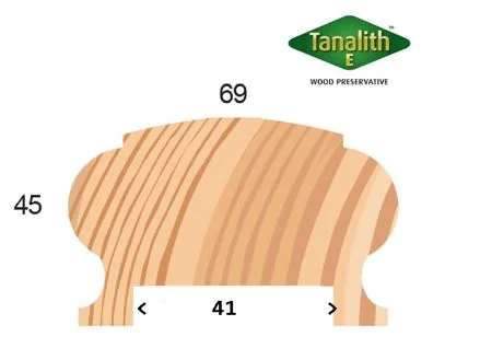Tanalised Green Redwood 50 x 75 x 41mm Cottage Loaf Handrail