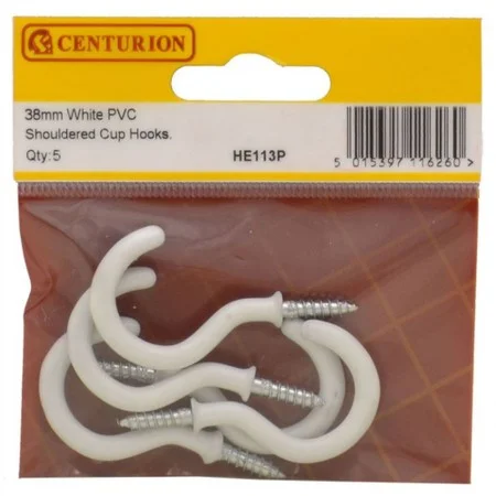 Pre Pack 38mm White PVC Shouldered Cup Hook (Pack of 5) Ref HE113P