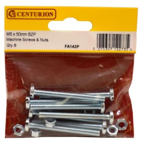 Pre Pack M5 x 50mm ZP Machine Screws & Nuts (Pack of 8) Ref FA143P