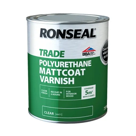 Ronseal Trade Polyurethane Mattcoat Matt Varnish Clear 750ml Ref 38562