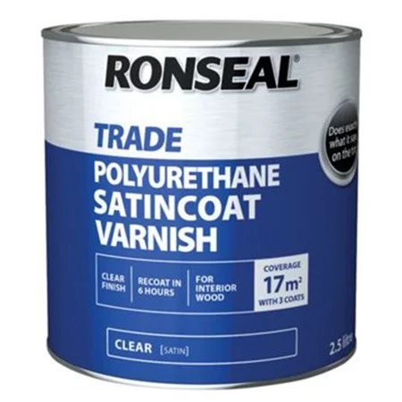 Ronseal Trade Polyurethane Satincoat Satin Varnish Clear 2.5Ltr Ref 38561