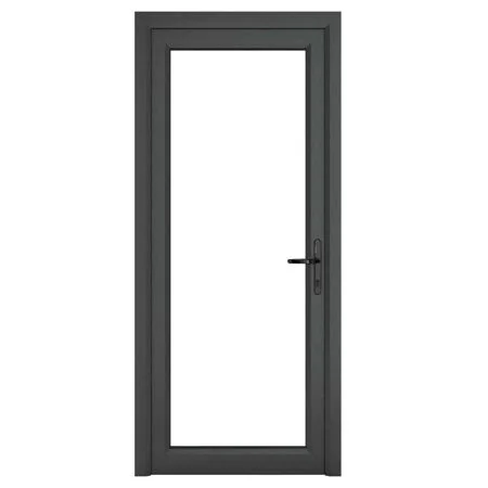 uPVC Grey 7016 external White Internal Clear Single Door Full Glass Left hand Open In 840mm x 2090mm