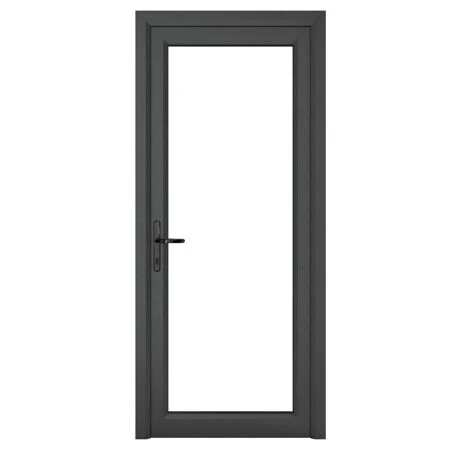 uPVC Grey 7016 external White Internal Clear Single Door Full Glass Right hand Open In 890mm x 2090mm