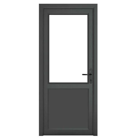 uPVC Grey 7016 external White Internal Clear Single Door Half Glass Half panel Left hand Open In 890mm x 2090mm