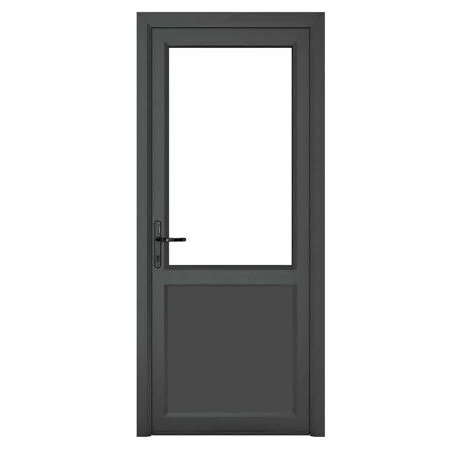 uPVC Grey 7016 external White Internal Clear Single Door Half Glass Half panel Right hand Open In 920mm x 2090mm
