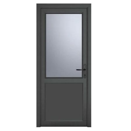 uPVC Grey 7016 external White Internal Obscure Single Door Half Glass Half panel Left hand Open In 840mm x 2090mm