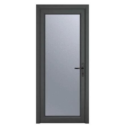 uPVC Grey 7016 external White Internal Obscure Single Door Full Glass Left hand Open In 920mm x 2090mm