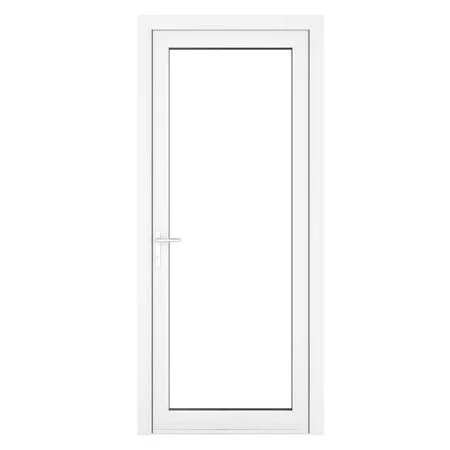 uPVC White Clear Single Door Full Glass Right hand Open In 920mm x 2090mm