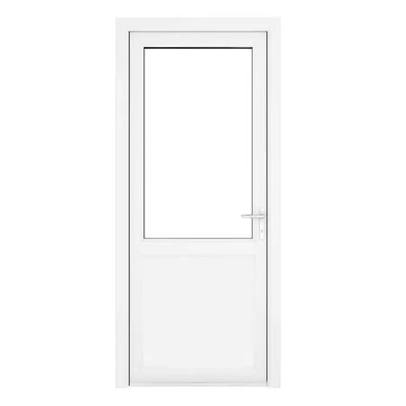 uPVC White Clear Single Door Half Glass Half panel Left hand Open In 920mm x 2090mm