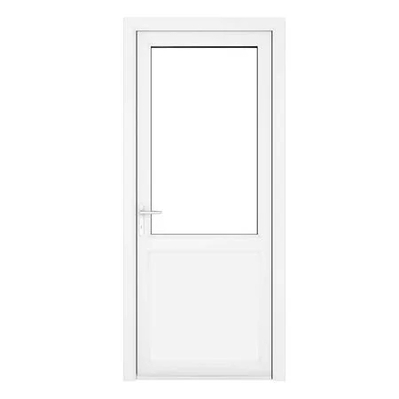 uPVC White Clear Single Door Half Glass Half panel Right hand Open In 890mm x 2090mm