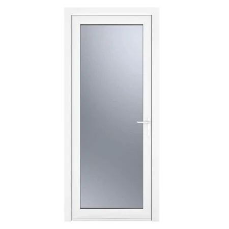 uPVC White Obscure Single Door Full Glass Left hand Open In 840mm x 2090mm