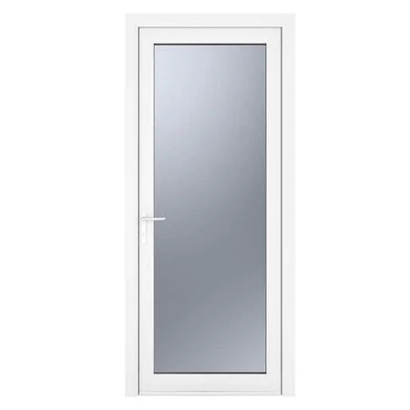 uPVC White Obscure Single Door Full Glass Right hand Open In 840mm x 2090mm