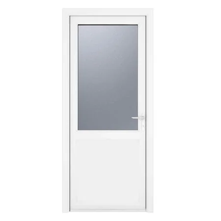 uPVC White Obscure Single Door Half Glass Half panel Left hand Open In 840mm x 2090mm