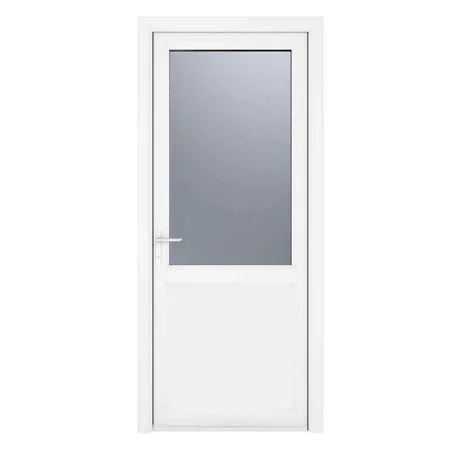 uPVC White Obscure Single Door Half Glass Half panel Right hand Open In 920mm x 2090mm
