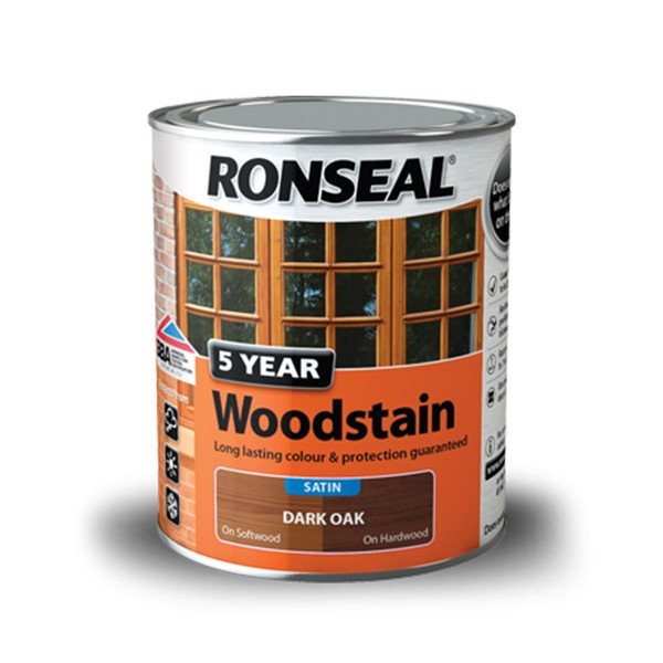 Ronseal Trade 5 Year Woodstain Satin Dark Oak 2.5Ltr Ref 38569