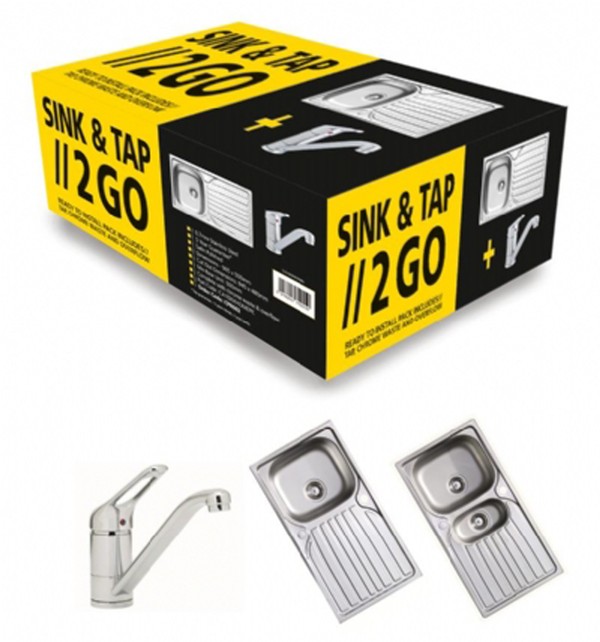 Sink & Tap 2 Go Pack (1.5 Bowl 965x500mm Reversible Sink, Waste Kit and